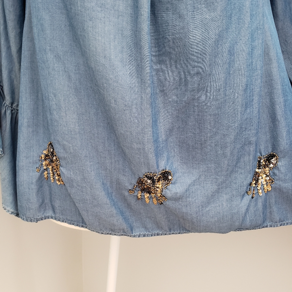 Flutter Sleeve Chambray Top - image 2